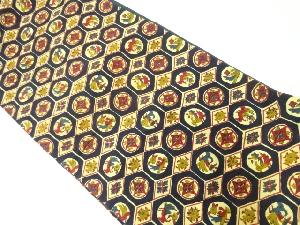 アンティーク　手織り紬亀甲に花鳥模様全通袋帯（材料）